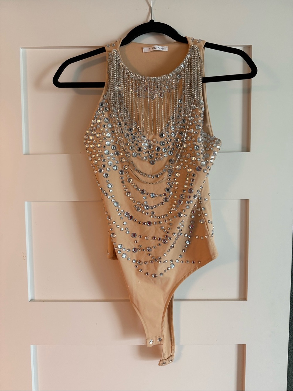 Taylor Swift inspired Embellished One-Piece Bodysuit with Silver Rhinestones